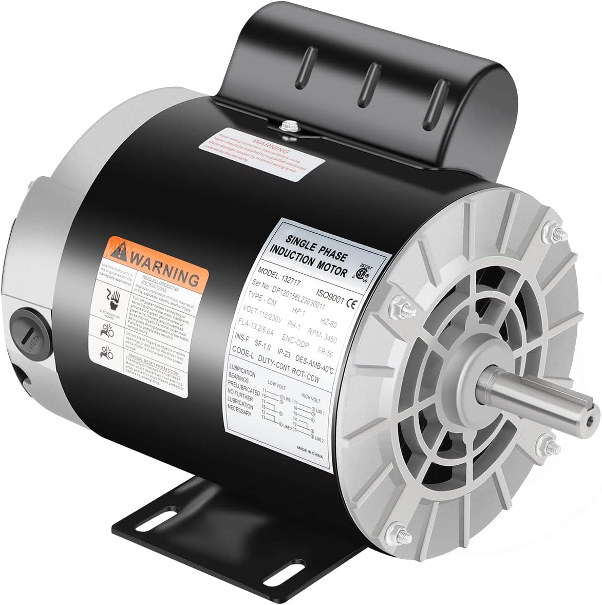 GCCSJ Air Compressor Motor, 1HP Electric Motor Single Phase 3450 RPM, 115/230V 56 Frame Commercial-Duty CCW Rotation