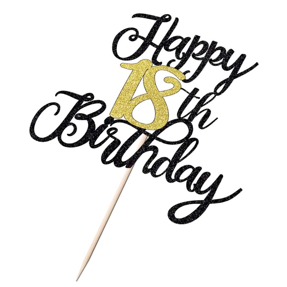 Snapklik.com : Black Gold Glitter Happy 18th Birthday Cake Topper,18th ...