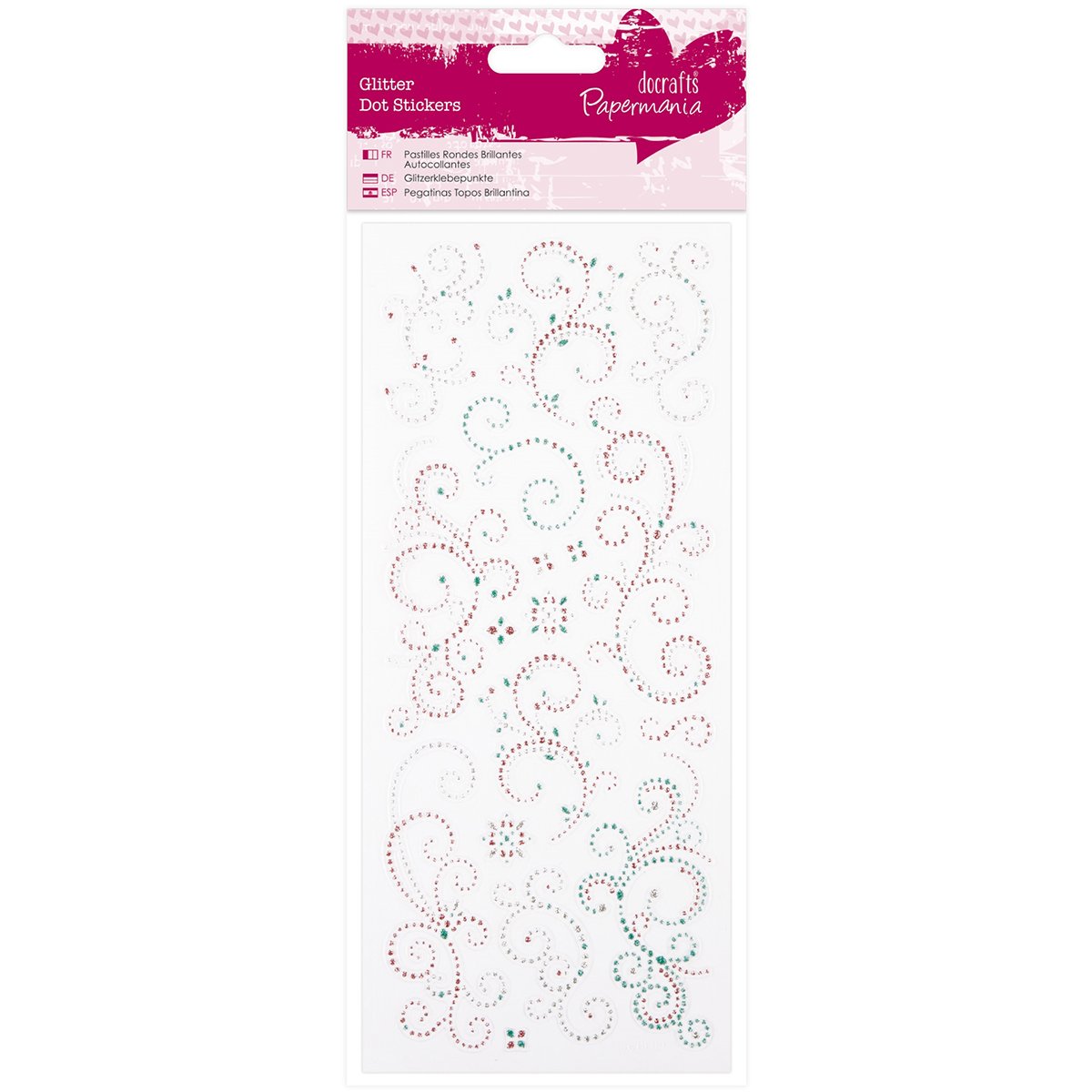 Papermania Multi Glitter Dot Stickers - Flourishes - Teal And Pink