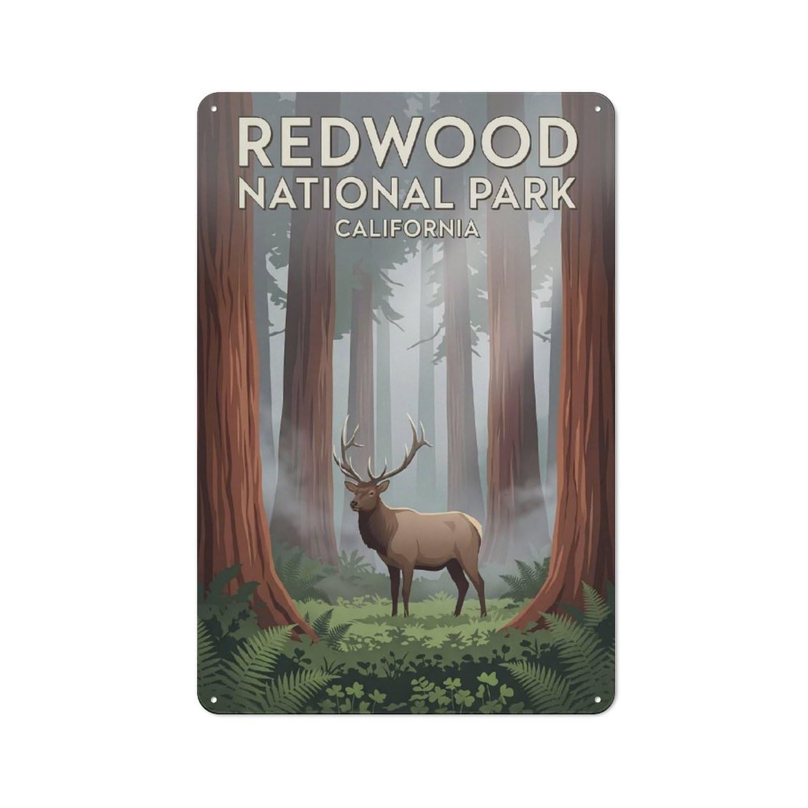 Junmoney Style-22 Redwood National Park Elk Rustic Metal Sign 30X20cm For Garden Room Or Summerhouse, For Themed Interiors In Garden Rooms And Summerhouses