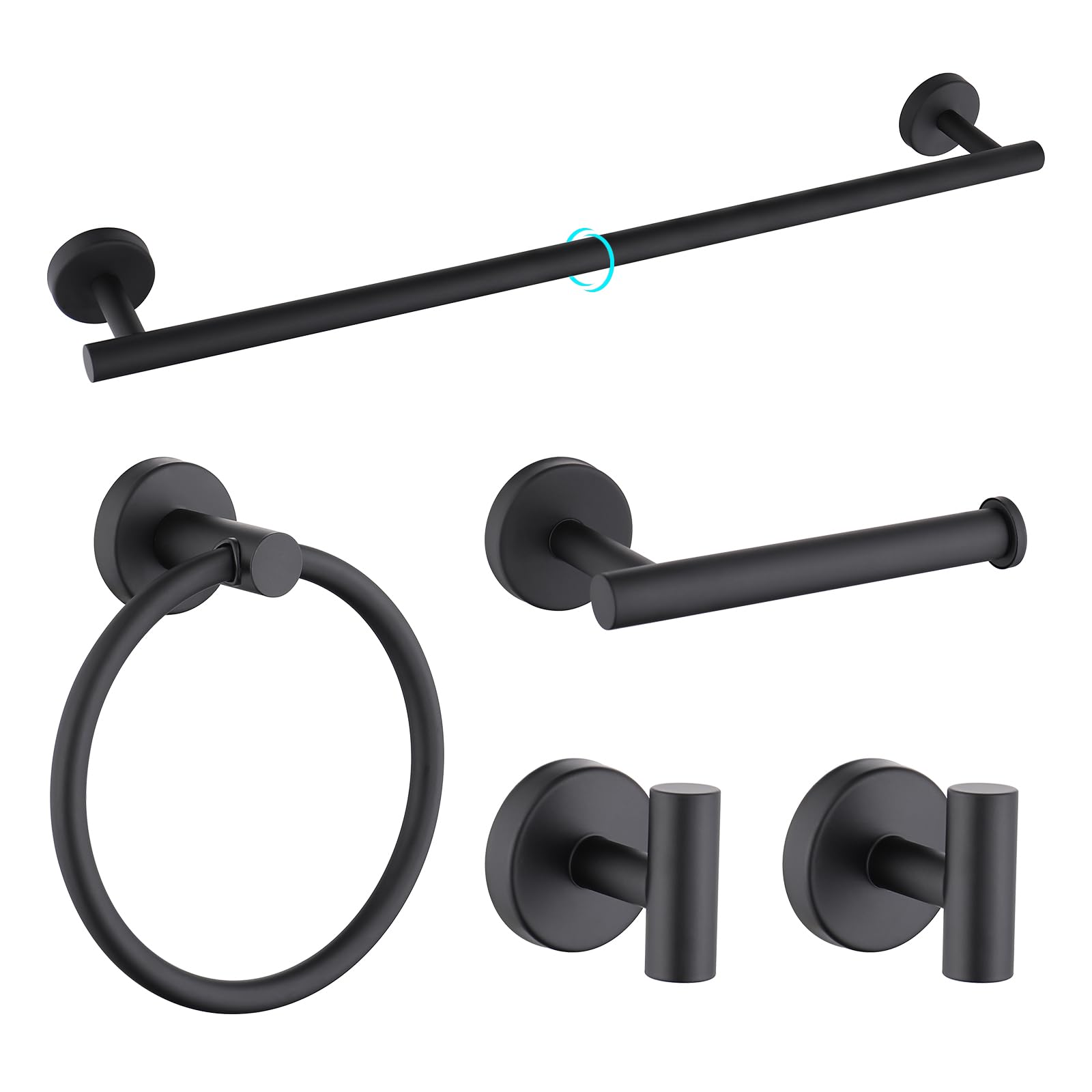 bathroom hardware set 5 piece, matte black towel bar set, 24 inch 304 stainless steel bathroom towel holder set for modern bathroom, heavy-duty & rust-resistant bathroom storage solution (matte black)