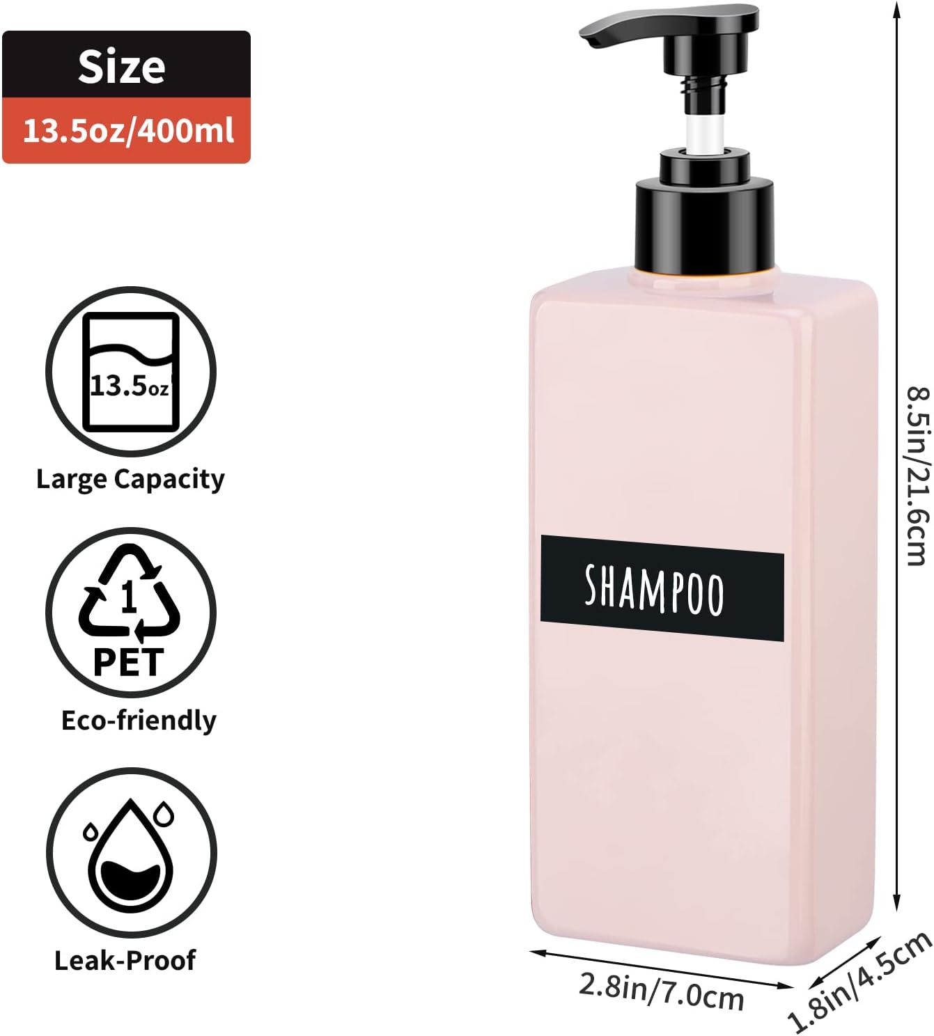 Segbeauty Soap Dispenser Bottle, 3pcs 13.5oz Refillable Pump Shower Bottle with Labels, 400ml Empty Plastic Press Lotion Dispenser Containers for Bathroom Hotel Shampoo Conditioner Body Soap Pink - Image 6