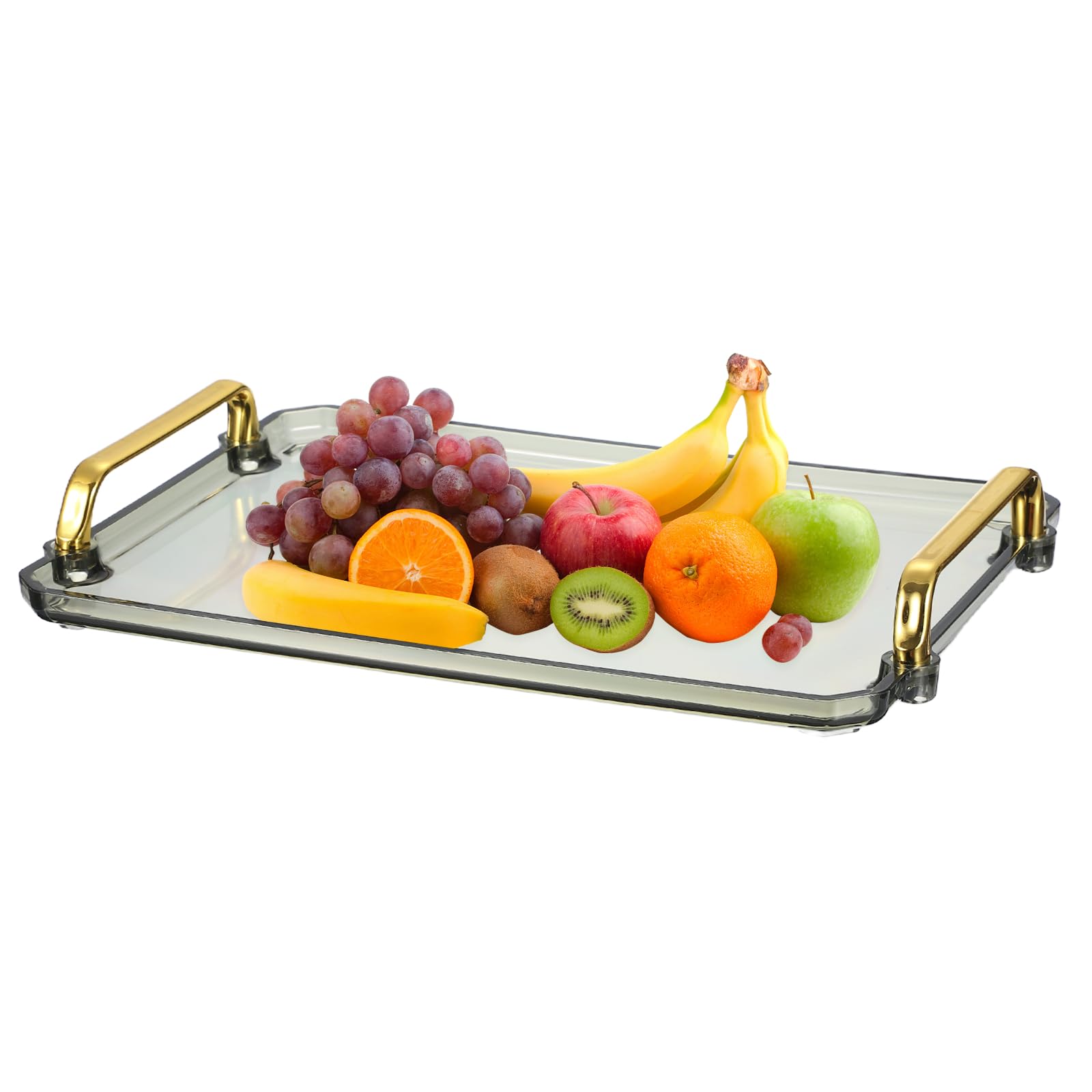 sourcing map Plastic Serving Tray with Golden Handle, 12 x 8.6" Modern Rectangular Decorative Tray Acrylic Reusable Tea Platter for Countertop Bathroom Kitchen Home Restaurant, Clear Green