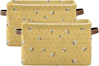 Vista 1 de Cesta de almacenamiento en cubo amarillo con peine de abeja y miel, caja de almacenamiento plegable grande para juguetes, organizador de lavandería