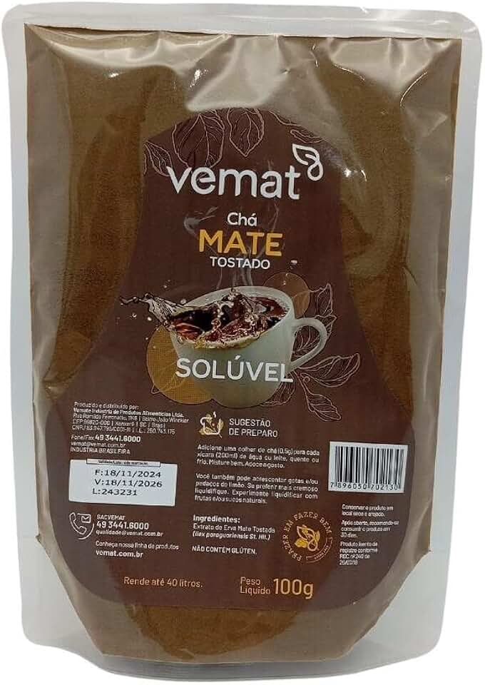 Chá Mate Tostado Solúvel 100Gr Rende Até 40 Litros Vemat