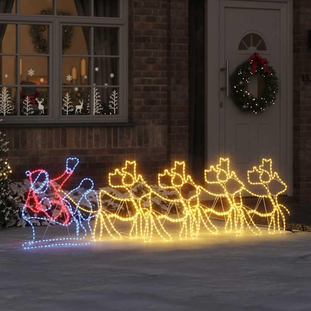 Weihnachtsdekoration mit 1224 LEDs, Mehrfarbig, 69 x 79 cm PVC, wetterbeständig, für Innen und Außen, mit Rentier und Santa Schlitten, festlicher Baumschmuck und Wohnzimmerschmuck zur