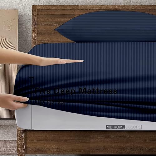 Miniatura 40 de Juego de sábanas de bolsillo extra profundas (4 piezas) 100% algodón egipcio de 400 hilos, bolsillo profundo de 22 pulgadas, sábana bajera ajustable