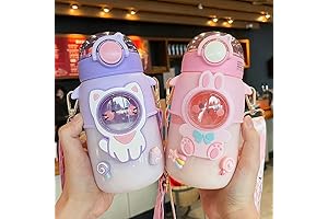Kawaii Bear Water Bottle with Straw and Shoulder Strap
