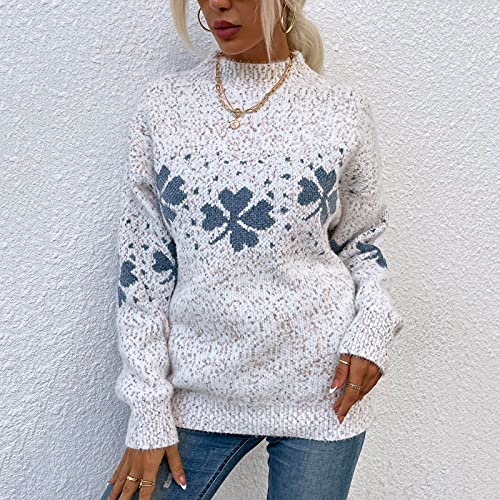 Womens Cardigan Print Women's Half High Neck Stripe Sweater Color Block Long Sleeve Snowflake Knit Loose Jumper Tops Sweater Women Cardigan - Afbeelding 4
