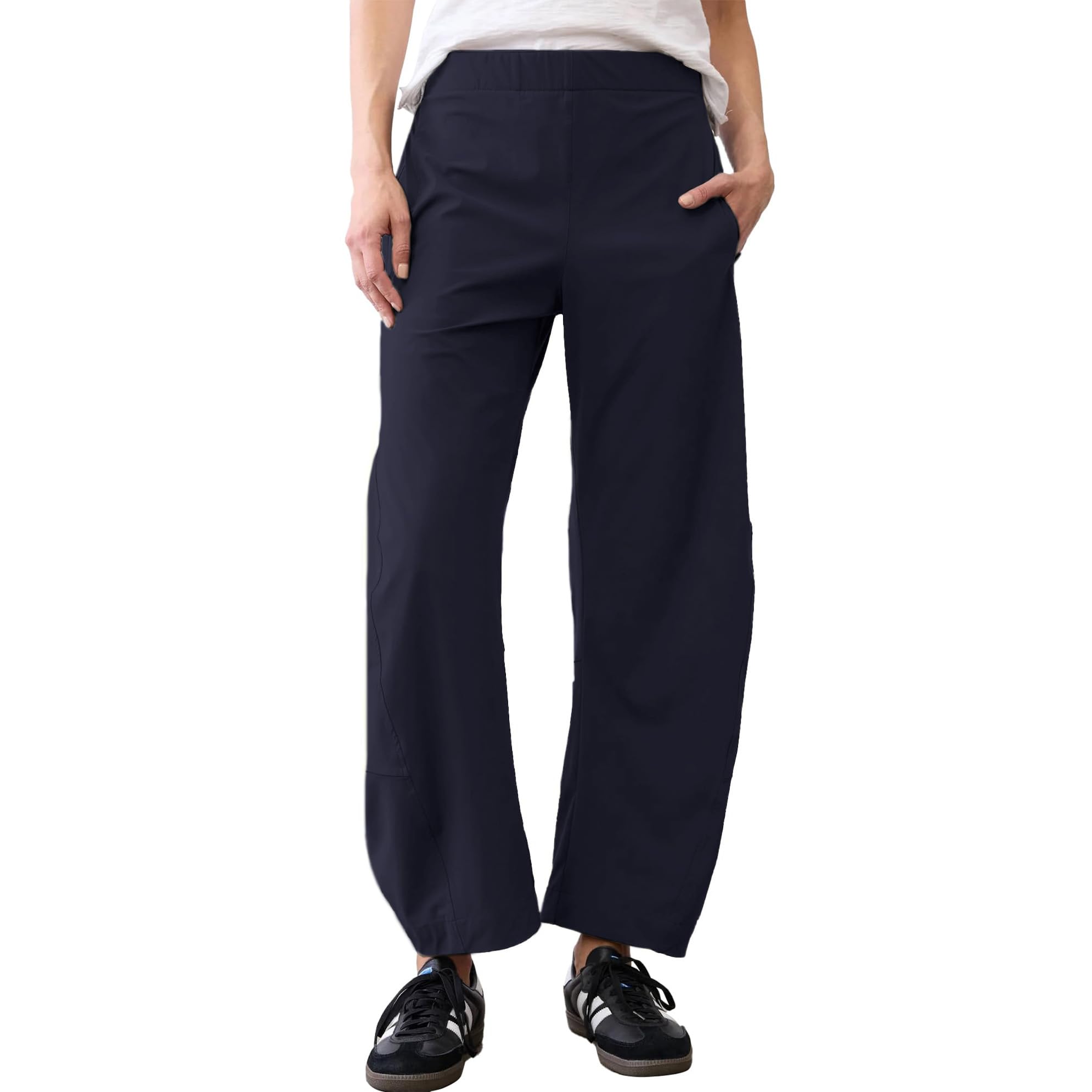 Women Barrel Pants Baggy Wide Leg High Waisted Ankle Pants Summer Lounge Travel Work Trousers with Pockets — view 8