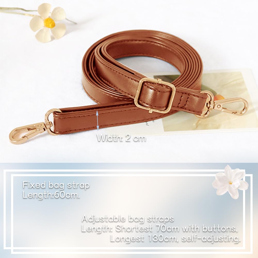 2 Piezas Correa de Hombro de Repuesto para Bolso,Correas de Hombro de Cuero Ajustables de 70-130cm,Correa de Hombro de Cuero PU de Repuesto 60cm Marrón(1 Ajustable, 1 de Longitud Fija)