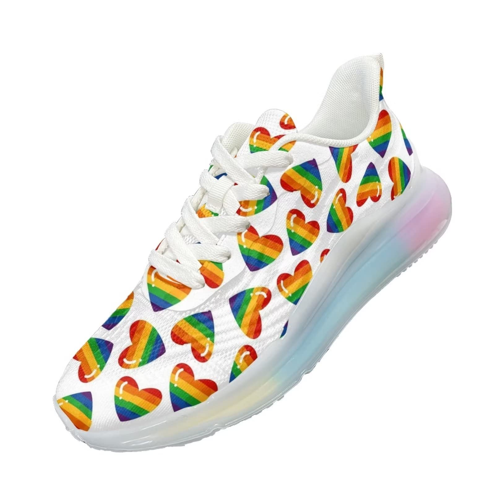Buty sportowe dla kobiet, buty do biegania, sportowe, wsuwane, siateczkowe, na siłownię, damskie buty do chodzenia, Tęczowe serce, 36 EU