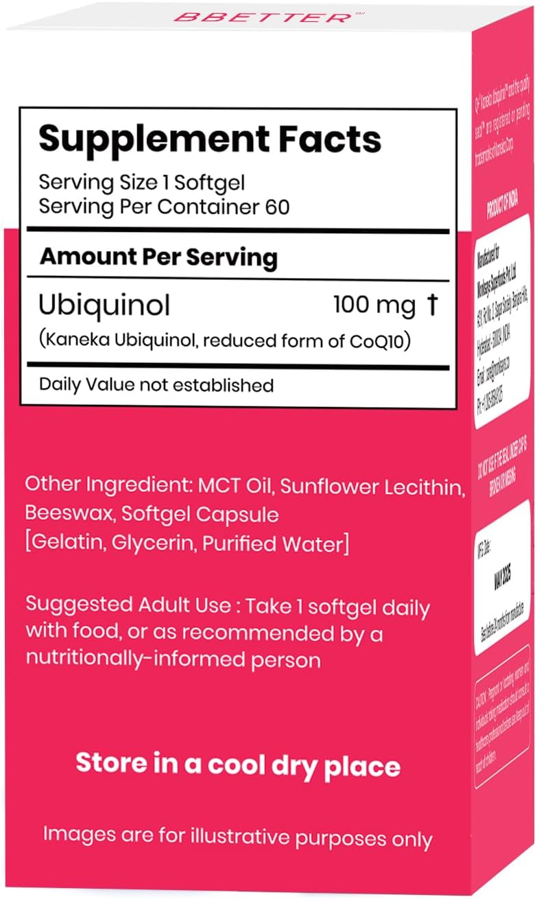 BBETTER CoQ10 – 100 mg with Kaneka Ubiquinol, Active Form of Coenzyme Q10 -Supports Cellular Health & Heart Health - Natural Energy Production- High-Absorption Formula - 180 Softgels
