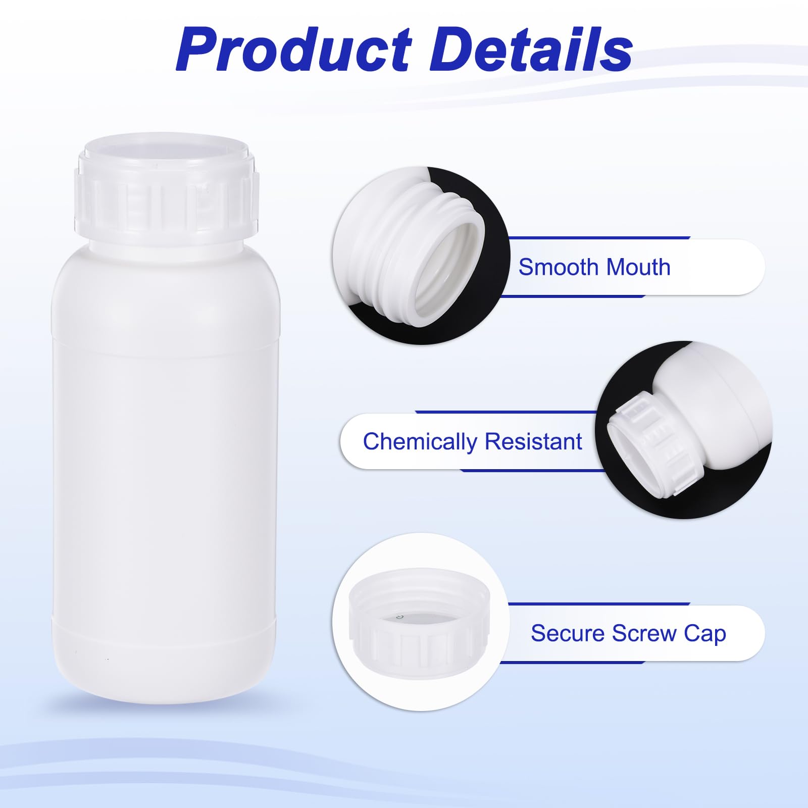 PATIKIL 20Pcs Bouteilles de Réactif de 250 ml, Bouchon à Vis, en PE, à Col Étroit, pour Stockage de Liquides Réactifs de Laboratoire, d'Échantillons Solides, Translucides Blanches