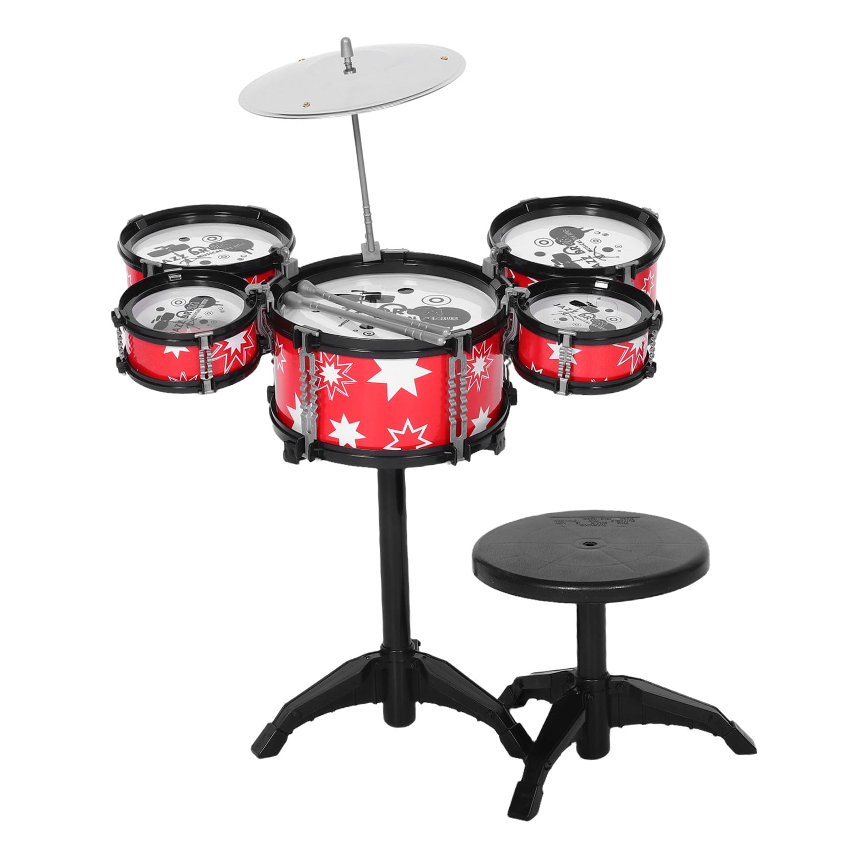 Juego de Minibatería Infantil de Plástico Rojo Diseño Realista y Seguro para Bebés, Juguete Musical Educativo para Niños Pequeños y Bebés
