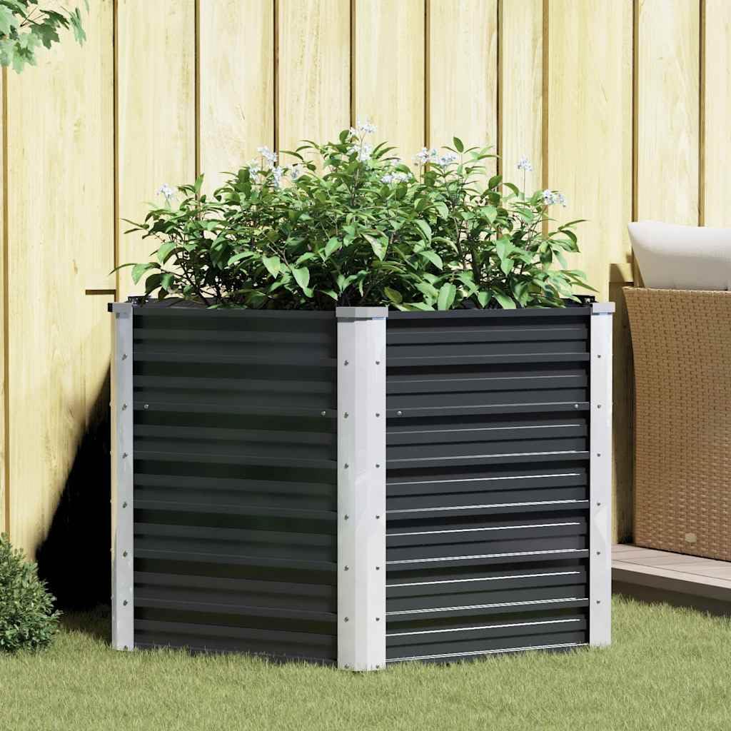 vidaXL Arriate Exterior Grande Macetero Huerto Urbano Maceta XXL Mesa Cultivo Hexagonal Verduras Plantas Flores Acero Galvanizado Gris 129x129x77 cm
