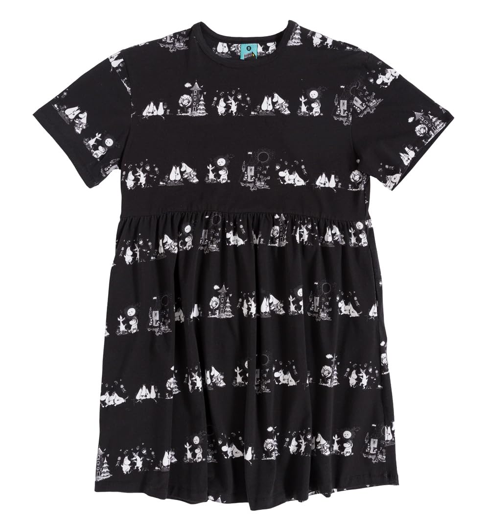 TruffleShuffle Moomin Stripe All Over Print Black Smock Dress