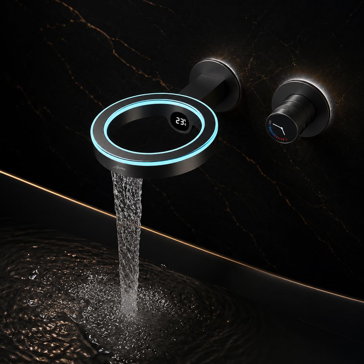 Aquieen Orbix Basin Mixer Tap Wall Mounted Mirror Chrome Premium Brass Single-Lever with Digital Temperature Display and LED Ring Light-image-40