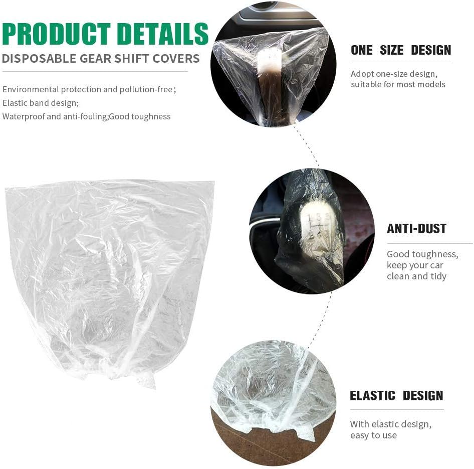 ICWEIMEI 500PCS Disposable Gear Shift Cover Plastic Transparent Car Gear Shift Protective Covers with Elastic Trims for Car Gear Shift Protection