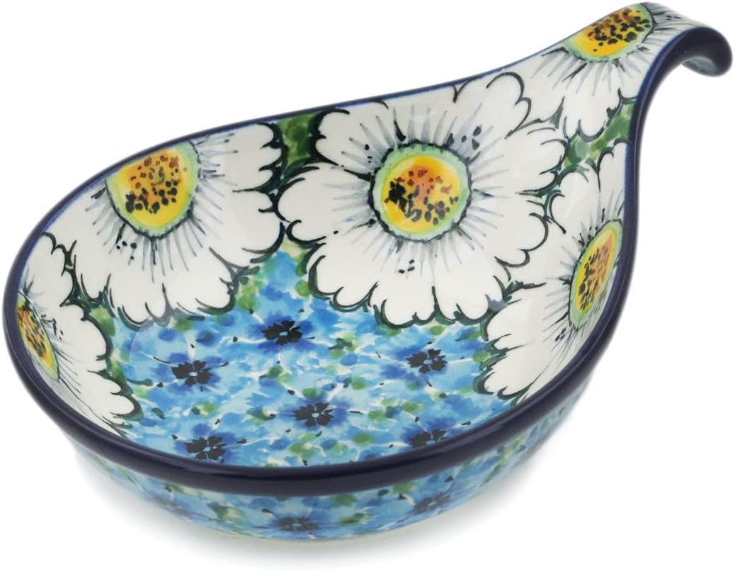 Polmedia Polish Pottery Condiment Dish UNIKAT - Pansies And Daisies Pattern Handmade in Boleslawiec Poland by Ceramika Artystyczna + Certificate of Authenticity