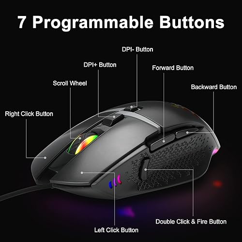 Miniatura 6 de Ratón con cable para videojuegos USB con cable retroiluminado USB para computadora ratones ergonómicos de escritorio portátil Mac PC ratón para