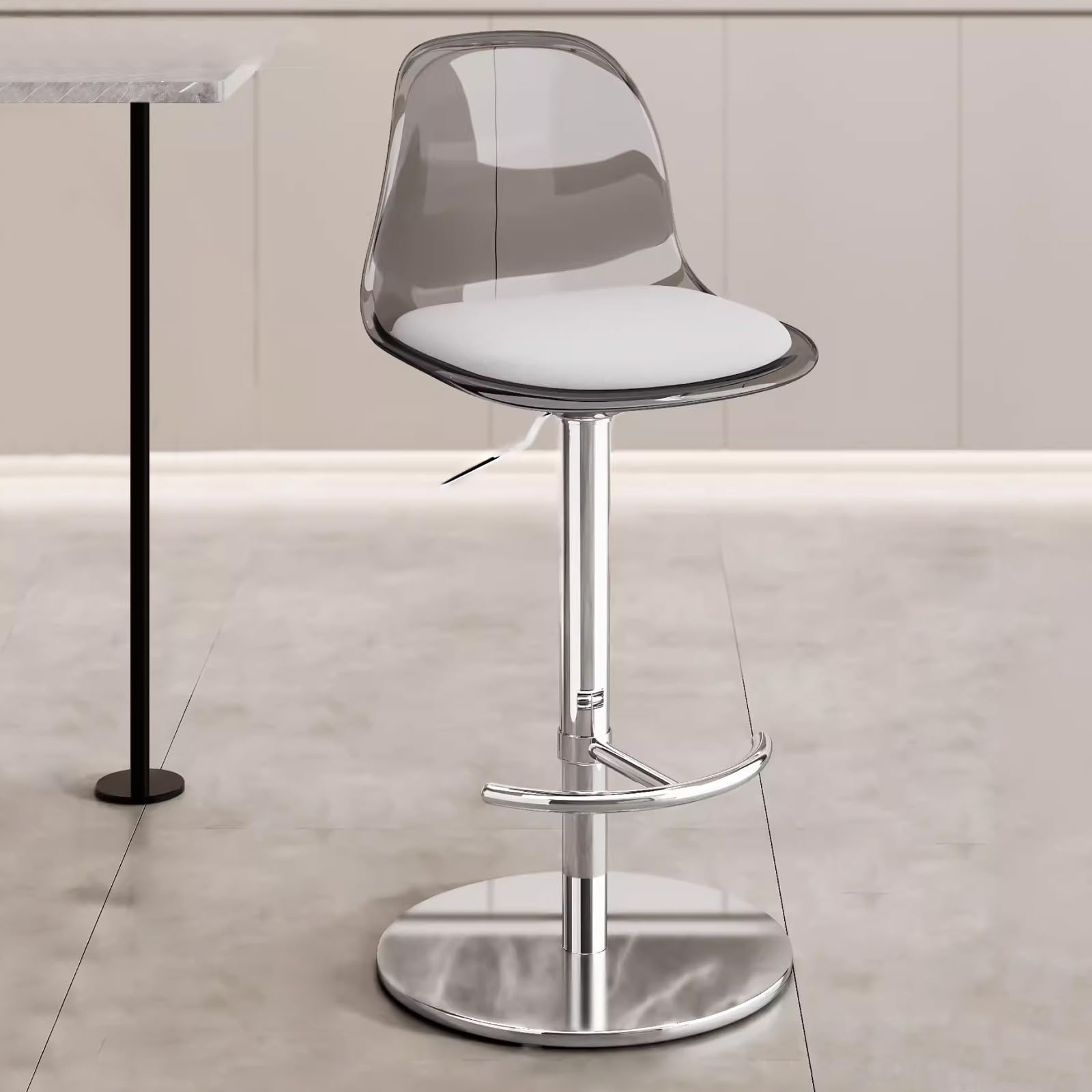 Tabouret de bar moderne cuisine et pub chaise haute acrylique gris 40 cm