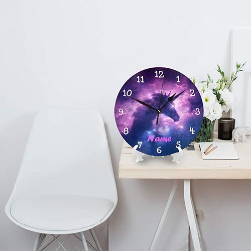 Vista 60 de Reloj de pared personalizado con diseño de unicornio y rosa con purpurina para habitación de los niños, reloj de pared personalizado con nombre