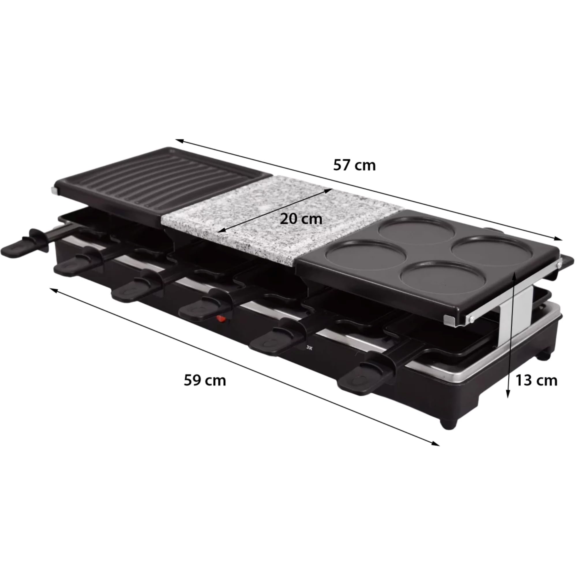 Syntrox Germany Raclette-Grill Oberwil mit geteilten Platten, Tischgrill, Partyraclette für 12 Personen 1350Watt, Raclette Zubehör, Multifunktional und Kompakt, 6 Kg, Party Zubehör