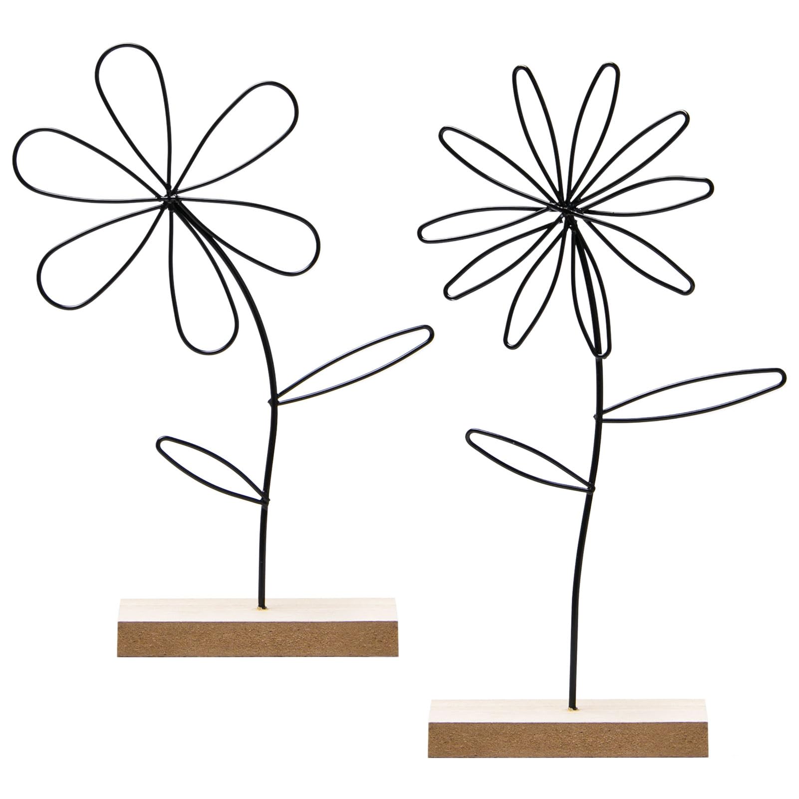 Neikafan 2 Piezas Soporte de Flores Decorativas Metal sobre Base de Madera 24cm Arreglo Floral de Hierro para Primavera Decoración Adornos Salon Moderna Flor de Pie Decoración para Poner y Regalar