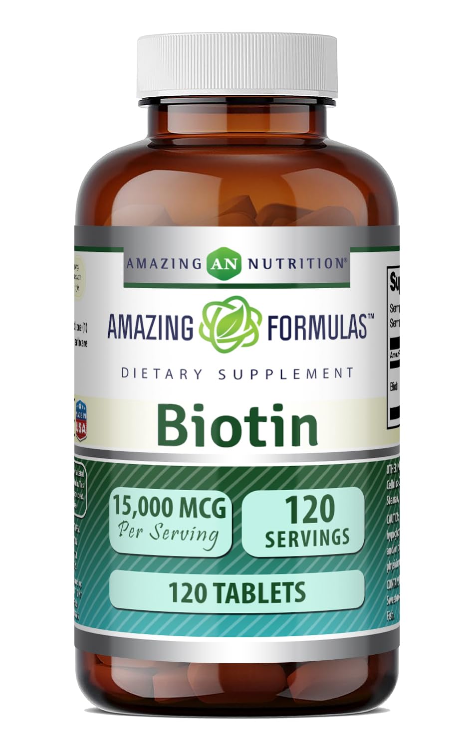 Amazing Formulas Biotin Supplement | 15000 Mcg Per Serving | 120 Tablets | Non-GMO | Gluten Free | Made in USA