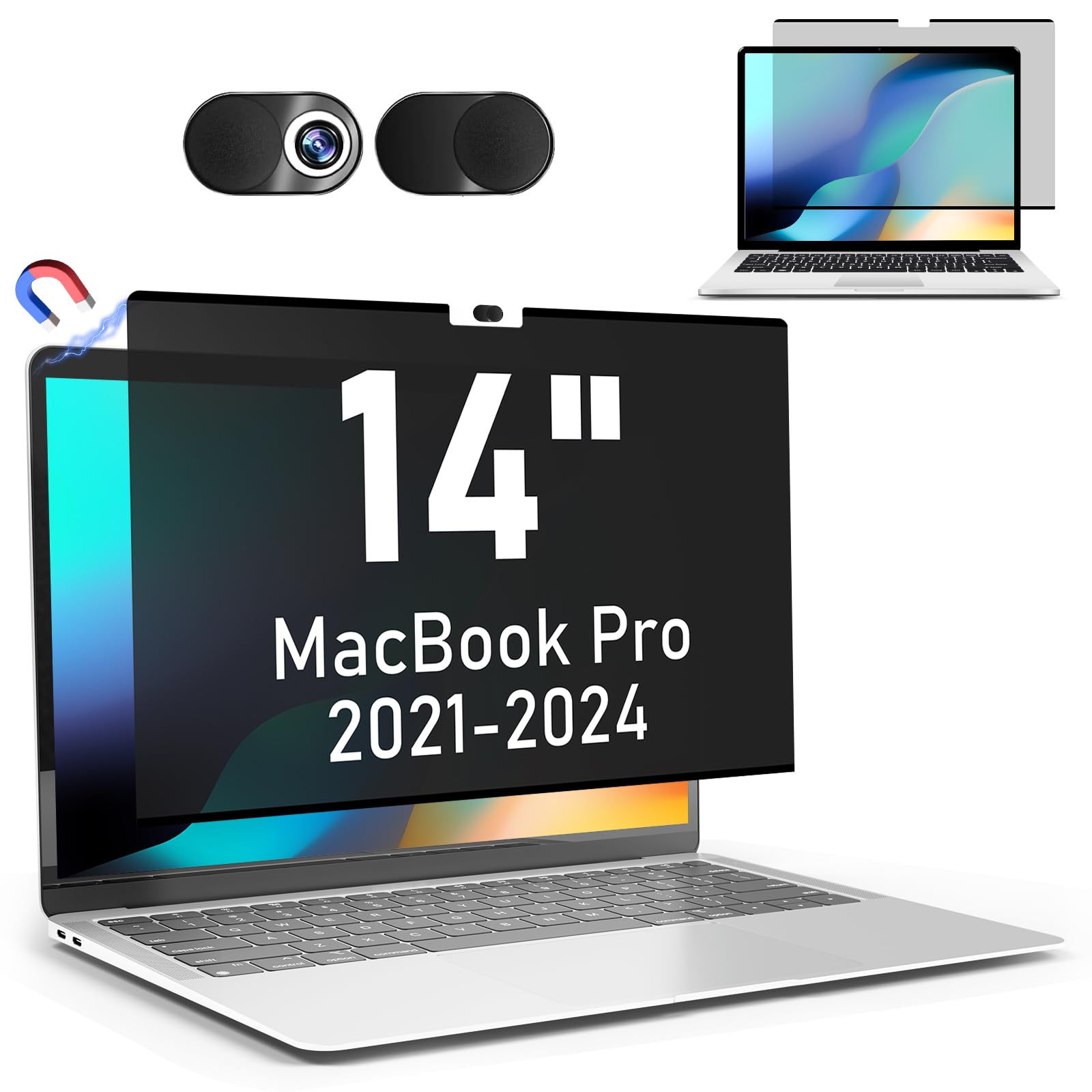 LAMA Magnetischer Blickschutzfilter Kompatibel mit MacBook Pro 14 Zoll (2021-2023 M1/M2/M3/M4), Blickschutzfolie Sichtschutzfolie Datenschutzfilter mit Webcam Abdeckung, Anti-Blaulicht & Blendschutz