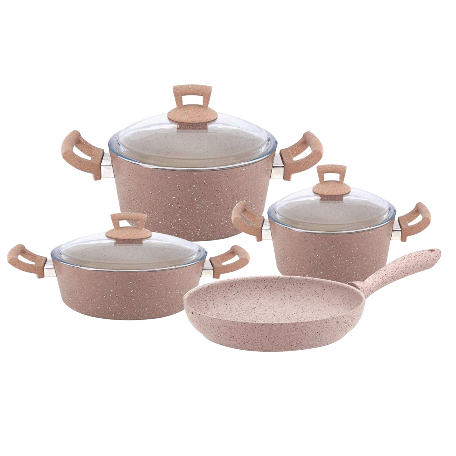 Hascevher Germanitium Cookware Set of 7 Pcs, Cooking Pot, Fry Pan Granite Cookware Sofia مجموعة تجهيزات المطابخ الجرانيت