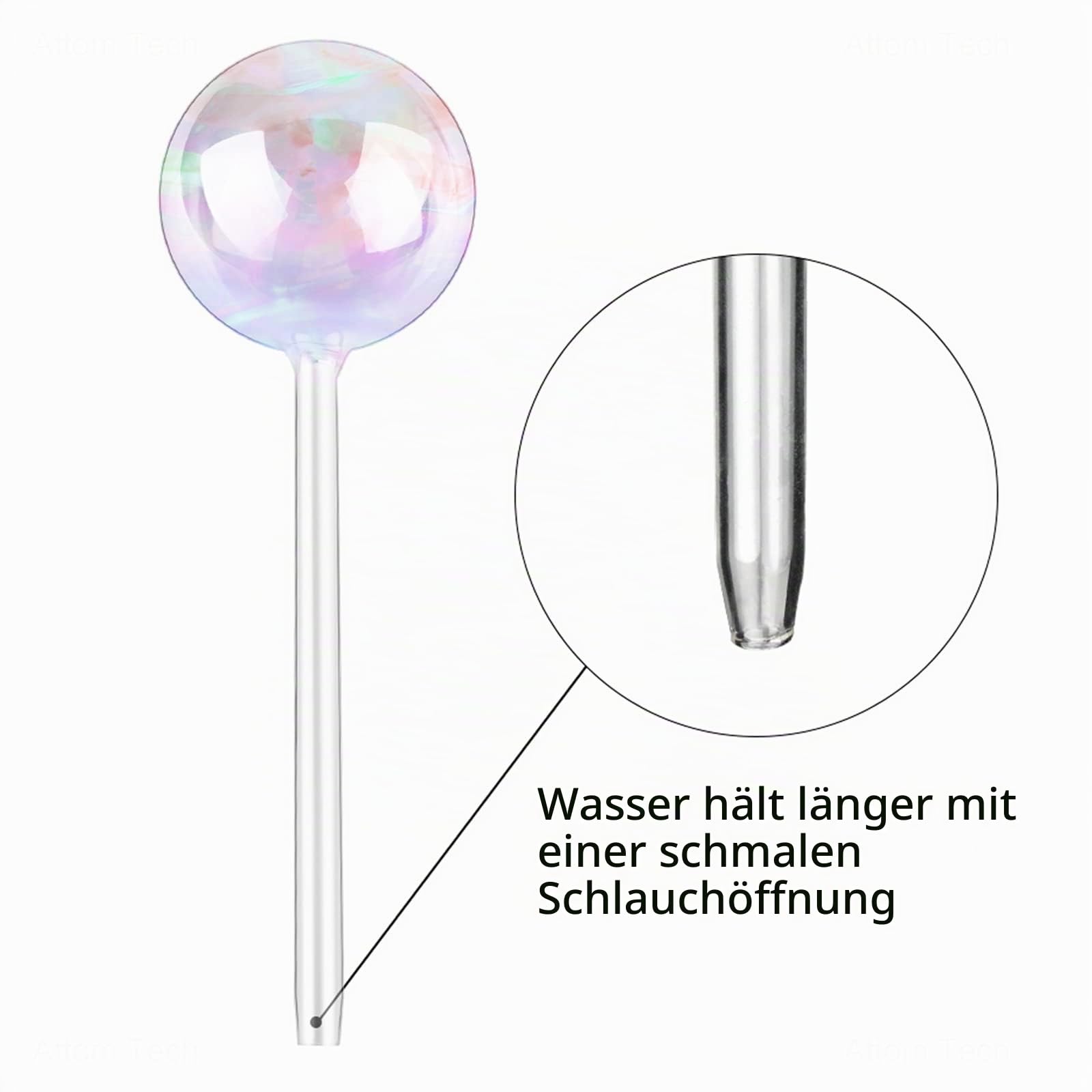 Tomorotec [6 Stück Licht schillernde Regenbogen-Farbverlauf, klares Glas, selbstbewässerndes System, Spikes, Automatische Pflanzenbewässerungsbirnen