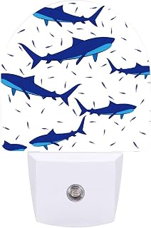Pattern of Sharks And Fish Plug-in LED Night Light, Smart Dusk to Dawn Sensor, Ultra Compact Portable Night Lamp, High Energy Saving, No Flicker Zero Radiation Safe Wall Light for Bedroom Bathroom Hal