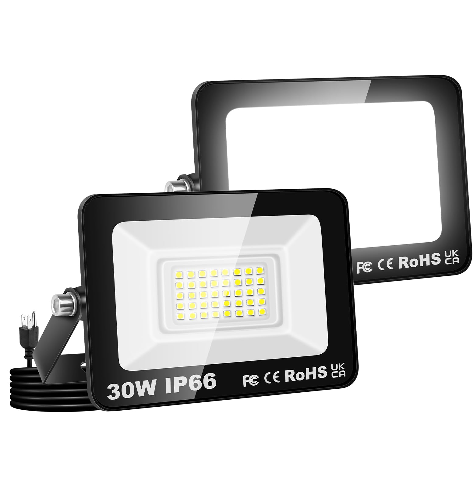Willpower 2PCS Outdoor LED Floodlights 30W 3000LM, Flood Lights with Plug