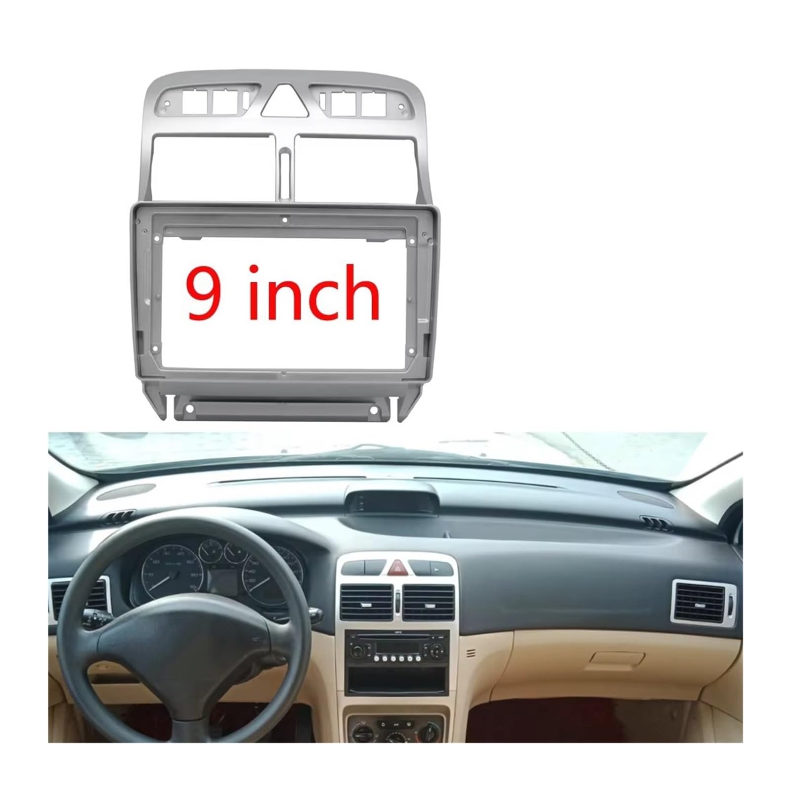 Adaptador Conexión Audio Marco Coche Kit Embellecedor Tablero Radio Panel Facia 9 Pulgadas 1 DIN para Peugeot 307 307CC, 2002-2013 Marco Radio Coche Radio