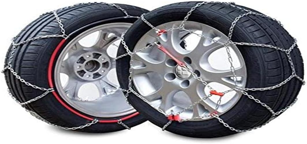 E-9 NEO - Kit 2 snow chains, 9mm. E-9 NEO, size 50 valid for tyres: 145_R15; 165_R13; 145/80_R15; 155/70_R15; 165/65_R15; 165/70_R14; 165/80_R13; 175/55_R15; 175/65_R14; 175/70_R13; 185/50_R15; 185/55_R14; 185/60_R14; 185/70_R13; 195/40_R16; 195/45_R15; 195/55_R14
