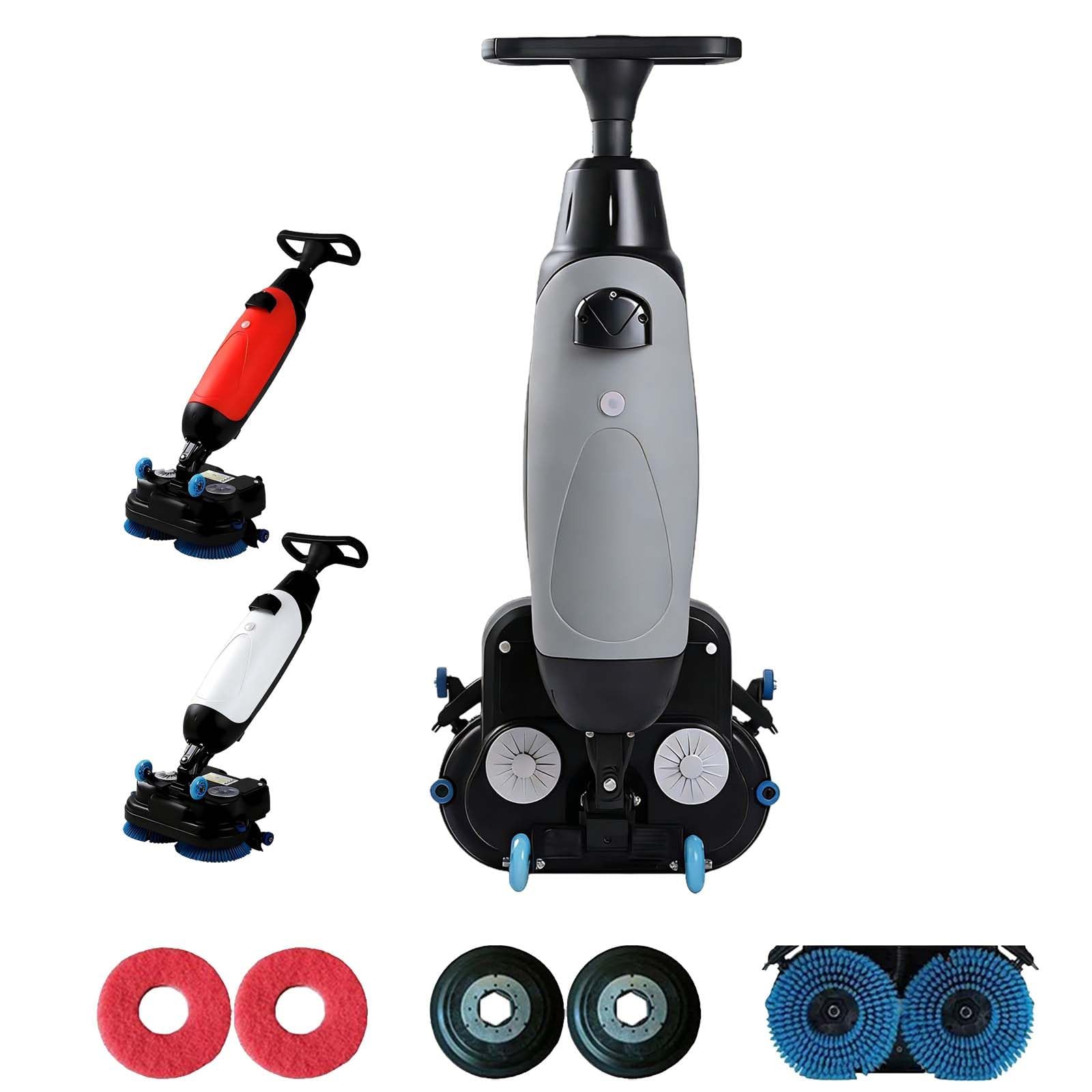 Fregadora eléctrica inalámbrica para suelos, 90 minutos de autonomía, ancho de limpieza de 43 cm, cepillos dobles giratorios, diseño portátil, juego completo de piezas.