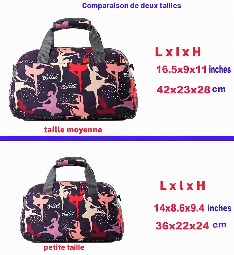 Sac de sport pour filles pour danse de ballet, pratique, sport, pom-pom girl, gymnastique, week-end, court voyage, taille bagage à main, M, sac de danse mignon pour filles
