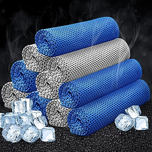 Honoson 10 Pcs Cooling Towel Bulk Breathable Chilly Towel Workout Cool Cold for Neck Face Microfiber Towel for Gym Travel Yoga Camping Running Outdoor Sport (Grey,Blue)