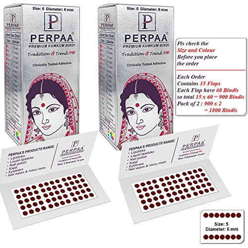 Image of PERPAA Kumkum Dark Maroon Round Bindi Book for Ladies Forehead Pack of 2-15 Flaps Each Box (Stick On) (05, Diameter 6mm)