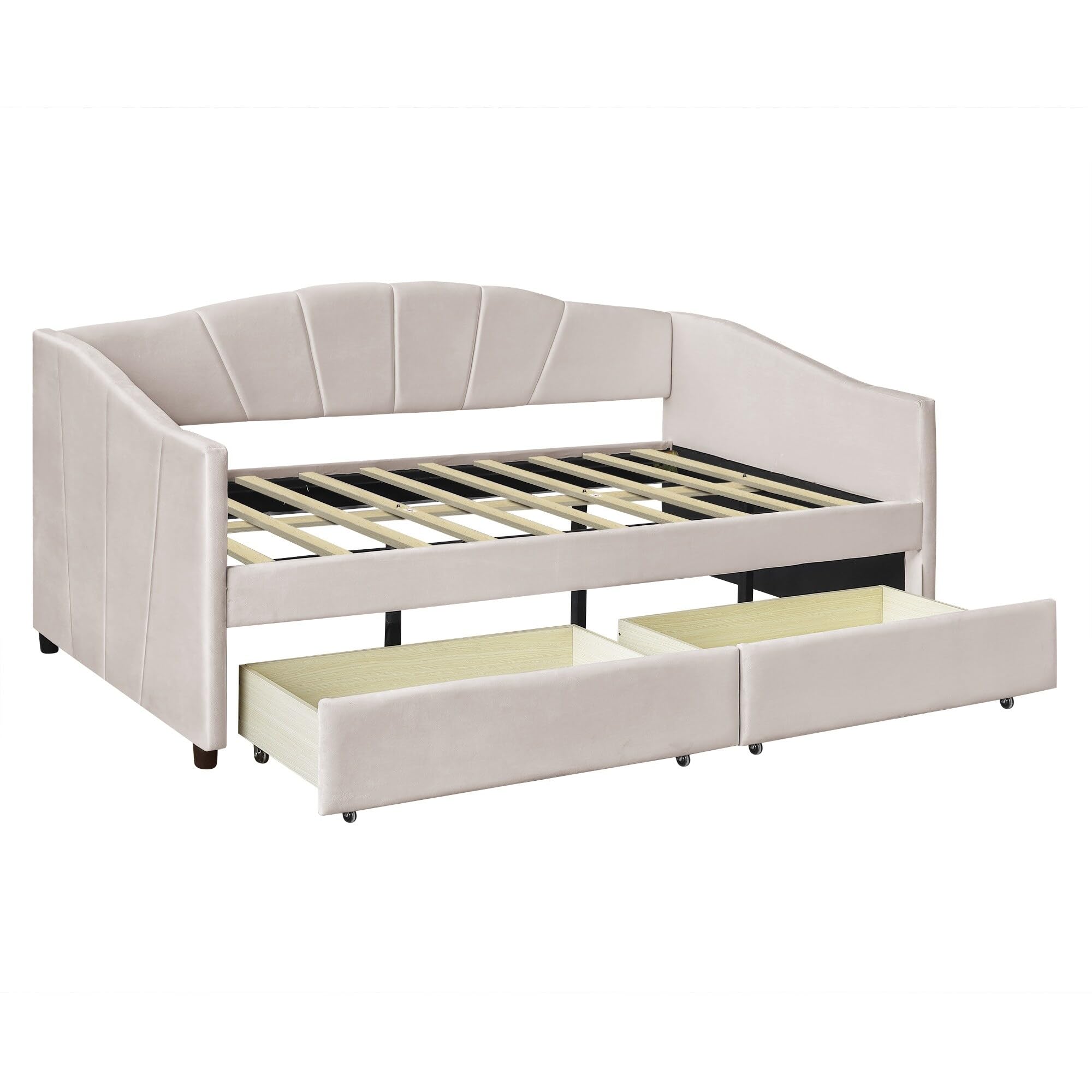 Overstock Upholstered daybed Twin Size with Two Drawers and Wood Slat Beige