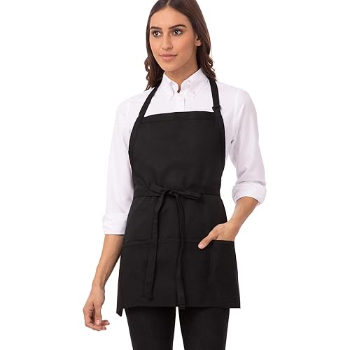Chef Works Unisex Three Pocket Apron, Black, Plus Size