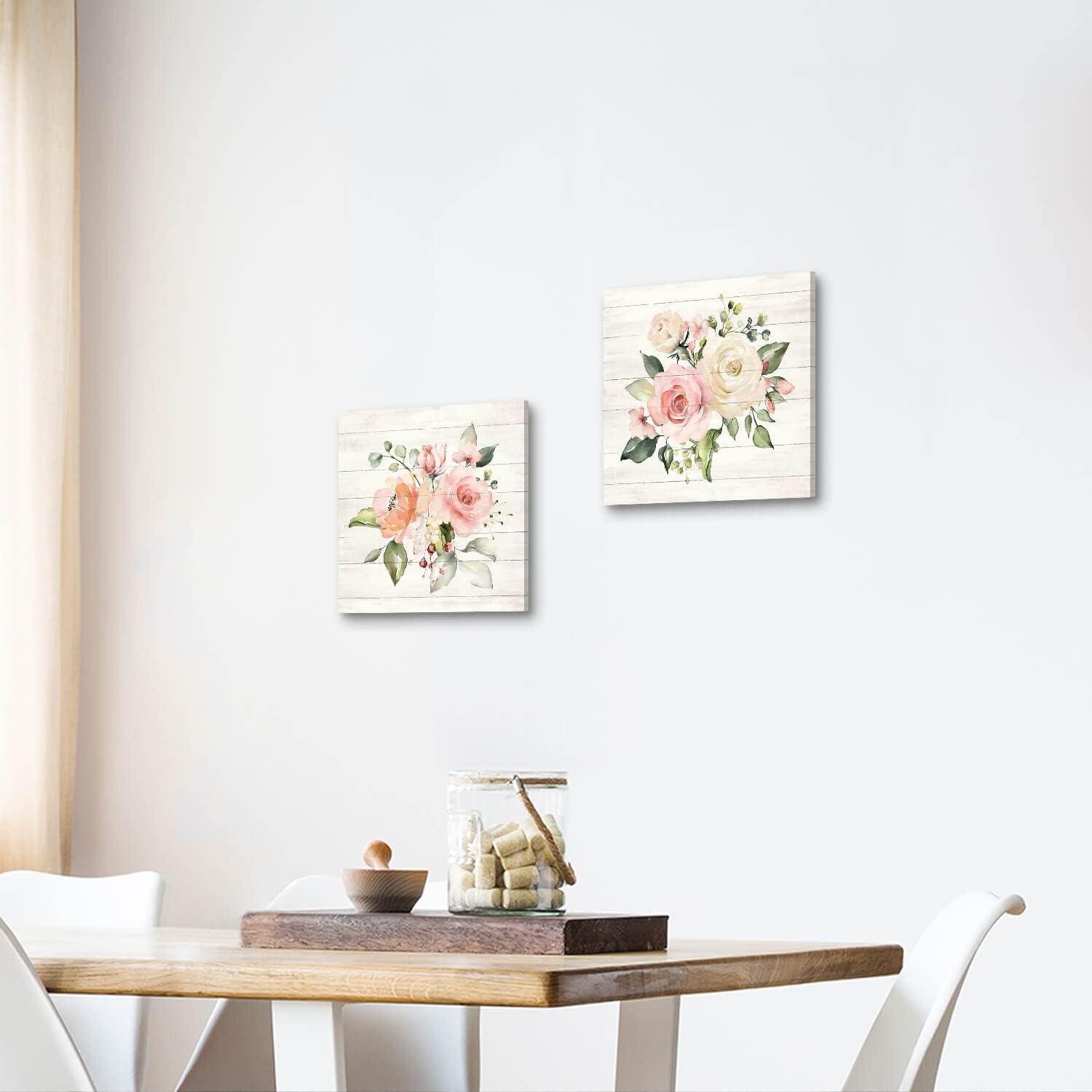 wild jasmines Wall Art Flower Canvas Picture: Living Room Bedroom Bathroom Modern Pink Rose Floral Painting Simple Nature Botanical Giclee Print Minimalist Contemporary Gallery Colorful Artwork 12x12 - Image 2