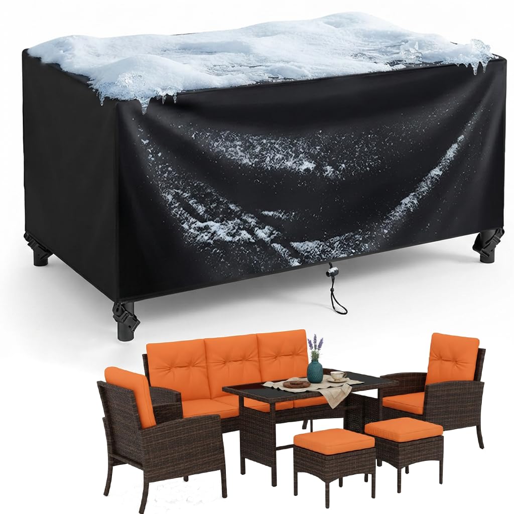 AJALGZ Heavy Duty Waterproof Rectangular Garden Furniture Cover 100x50x75 cm 420D Oxford Outdoor Patio Table and Chair Set Cover, Anti-UV, Windproof, Tear-Resistant All-Season Protector, Black