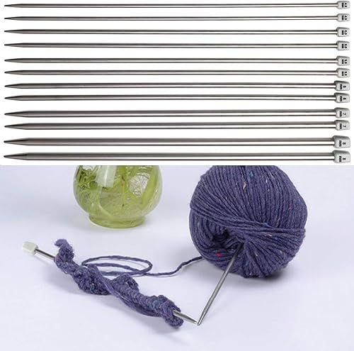 Miniatura 8 de BCMRUN - Juego de 22 agujas de tejer, 22 piezas de 0.079 in (B) a 0.315 in (L) de acero inoxidable recto de un solo punto (11 par-11 tamaños, 9.8