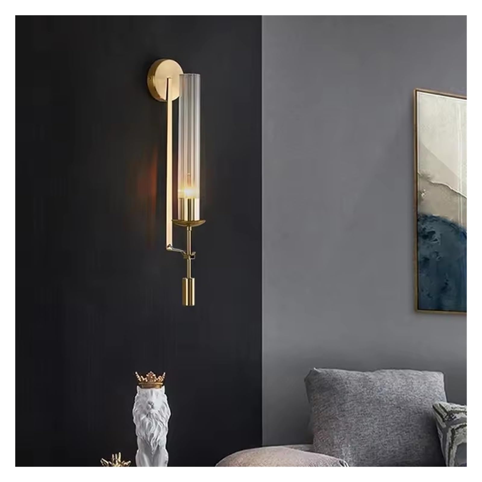 CWCQGH Post-Modern Wall Lamps Retro Vintage Glass Tube Wall Sconce Gold Nordic Living Room Bedroom Porch Aisle Dining Decor Light