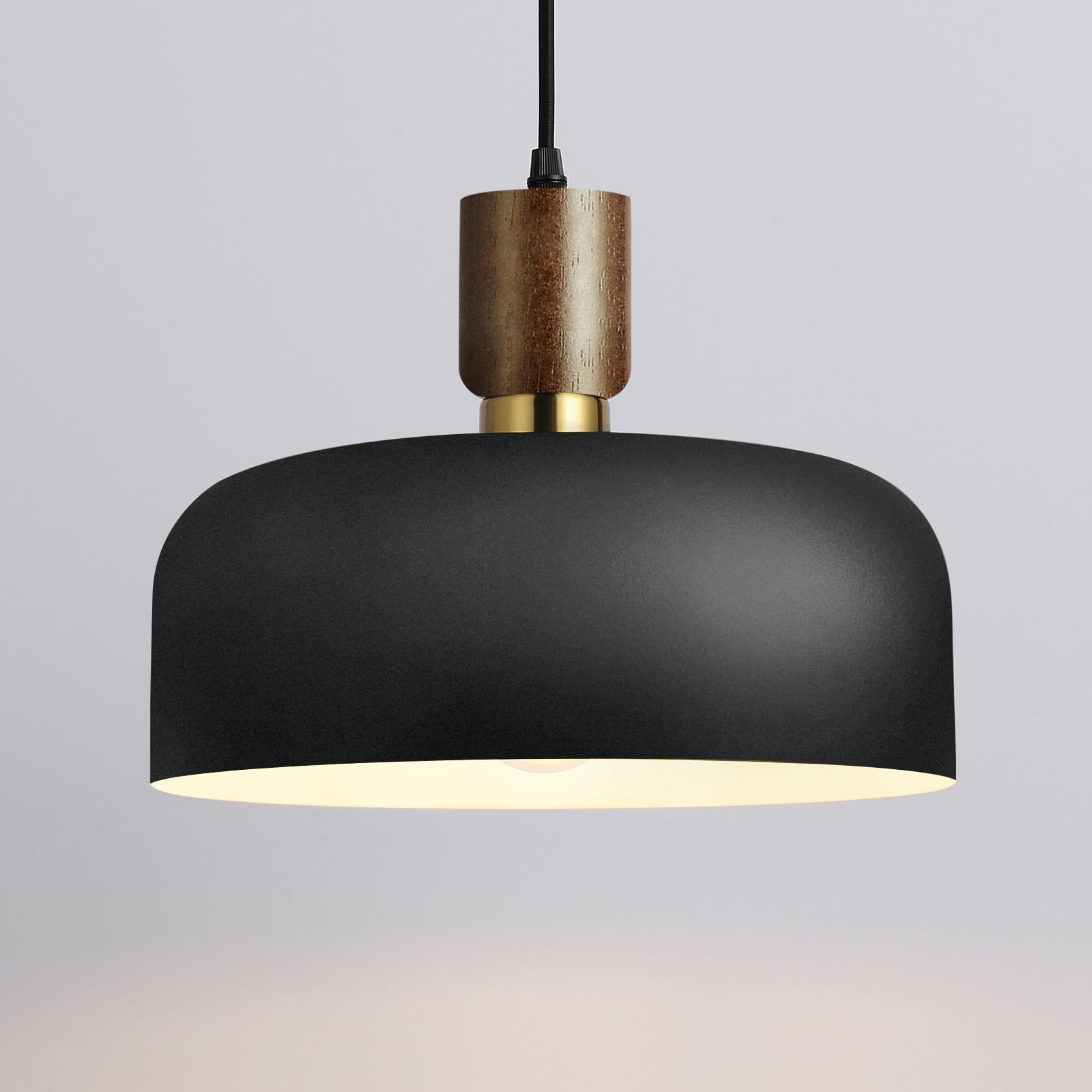 Modern Black Pendant Light Over Kitchen Island,Industrial Pendant Lighting,Adjustable Wood Ceiling Hanging Light Fixture for Dining Room,Living Room,Bedroom,Hallway,Sink,Bar