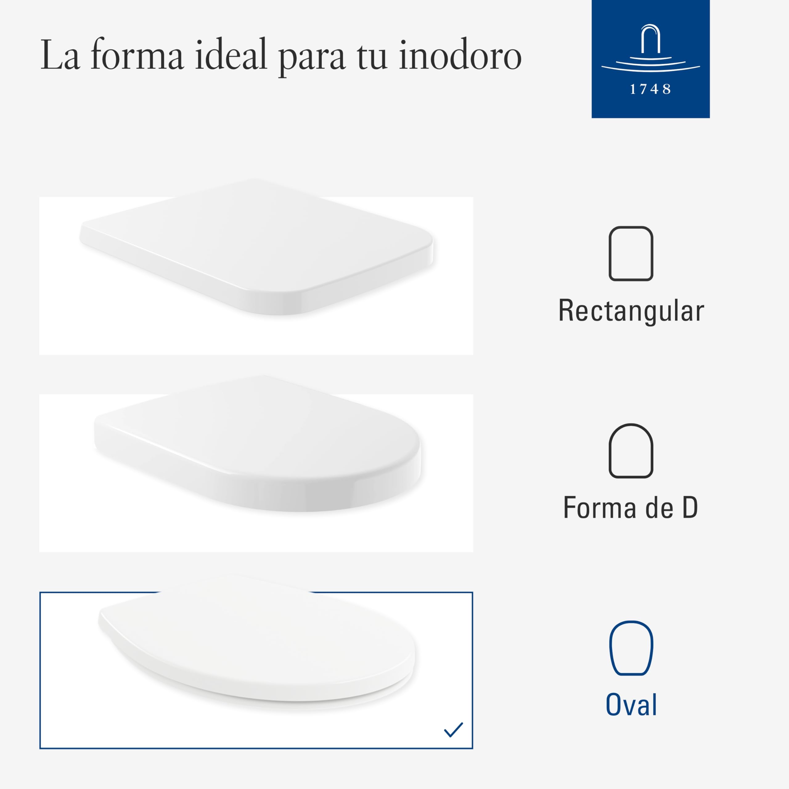 Villeroy & Boch Asiento de inodoro universal ovalado – Tapa blanca brillante con cierre suave – Duroplast resistente y desmontable – Tapa de WC en forma ovalada – Recambio original