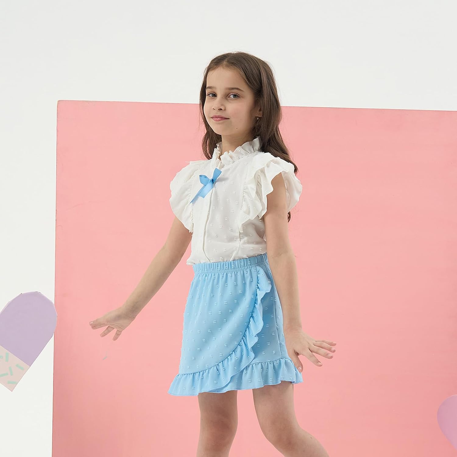 Girls Summer Clothes 2 Pieces Party Outfits Ruffle Sleeveless Birthday Princess Dresses Skirt Set